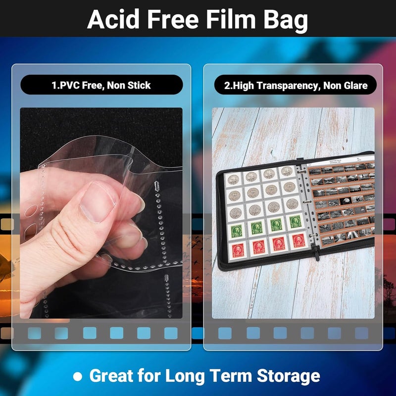 ENPOINT Acid Free Film Negative Storage Kit, 3 Ring Binder with 30 Pack 1260 Frames 35mm Negative Sleeves and 30 Pack 600 Pockets 35mm Slide Storage Pages, Coin Collection Supplies, Stamp Album - Image 3
